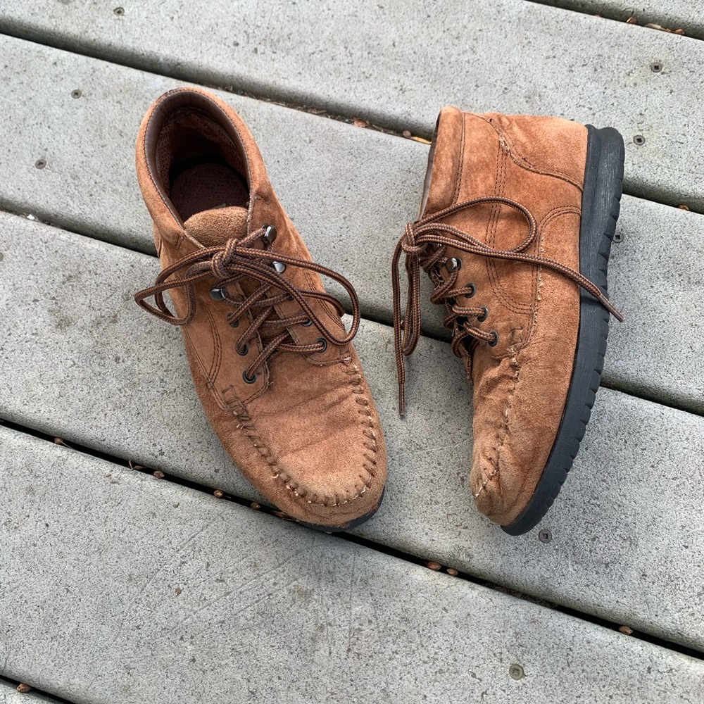 Vintage Brown Suede Lace Up Boots || Leather Moccasin Ankle Boots